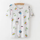 Kawaii Fashion Short Sleeve T-Shirt in Heathered Grey or White - Grey Owls / S - Shirt