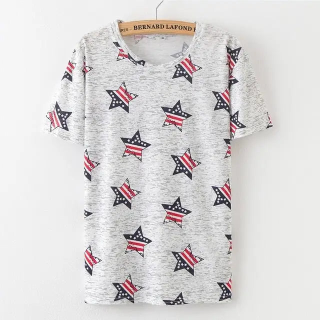 Kawaii Fashion Short Sleeve T-Shirt in Heathered Grey or White - Stars / S - Shirt