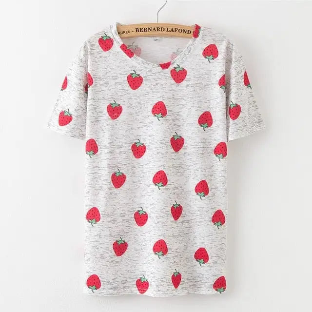 Kawaii Fashion Short Sleeve T-Shirt in Heathered Grey or White - Strawberry / S - Shirt