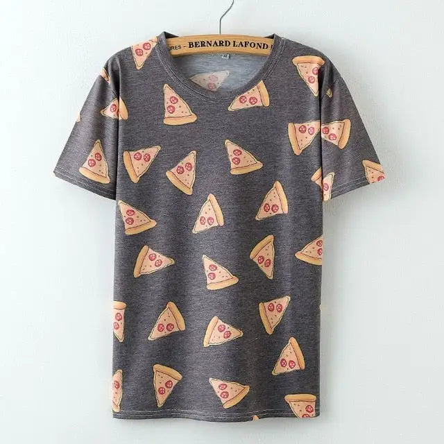 Kawaii Fashion Short Sleeve T-Shirt in Heathered Grey or White - Pizza / S - Shirt