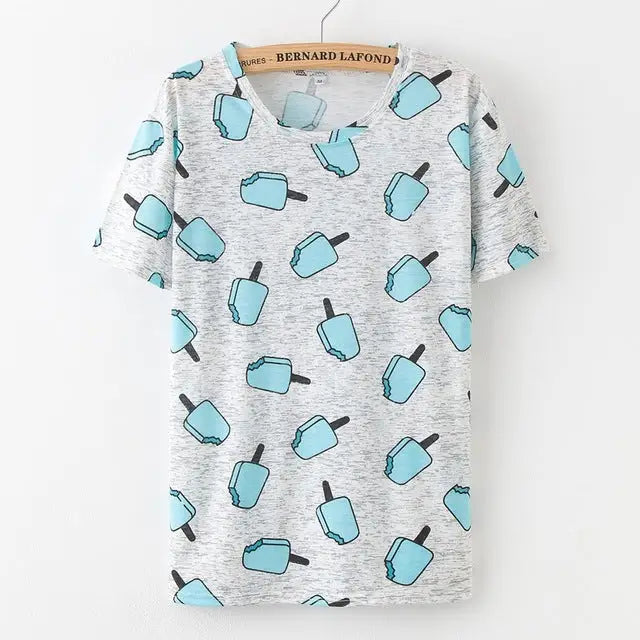 Kawaii Fashion Short Sleeve T-Shirt in Heathered Grey or White - Blue Popsicle / S - Shirt