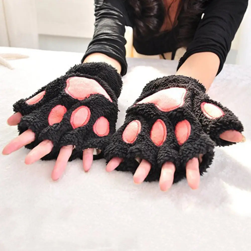 Kawaii Fingerless Neko Cat Paw Gloves for Cozy Comfort - Black - Accessories