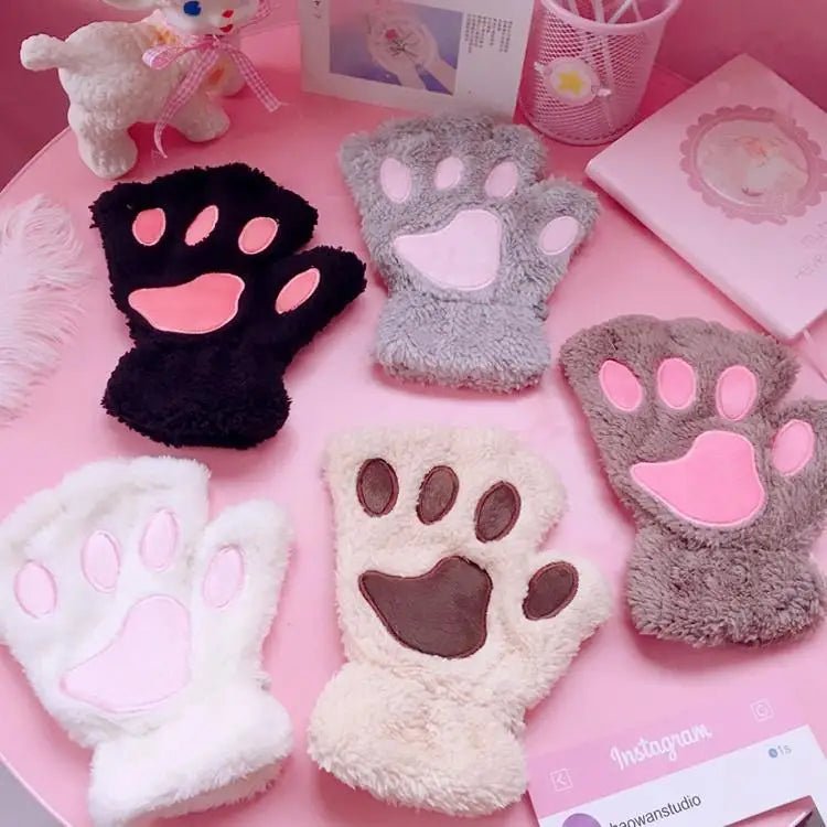 Kawaii Fingerless Neko Cat Paw Gloves for Cozy Comfort - Cosparty