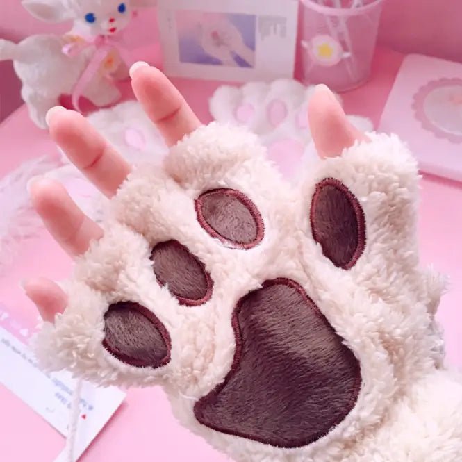 Kawaii Fingerless Neko Cat Paw Gloves for Cozy Comfort - Cosparty