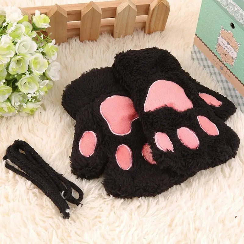 Kawaii Fingerless Neko Cat Paw Gloves for Cozy Comfort - Cosparty