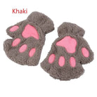 Kawaii Fingerless Neko Cat Paw Gloves for Cozy Comfort - khaki - Accessories