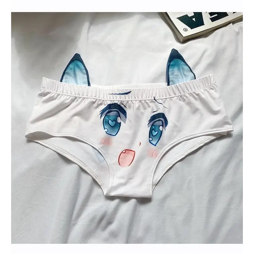 Kawaii Floppy Neko Eared Anime Face Underwear - underwear