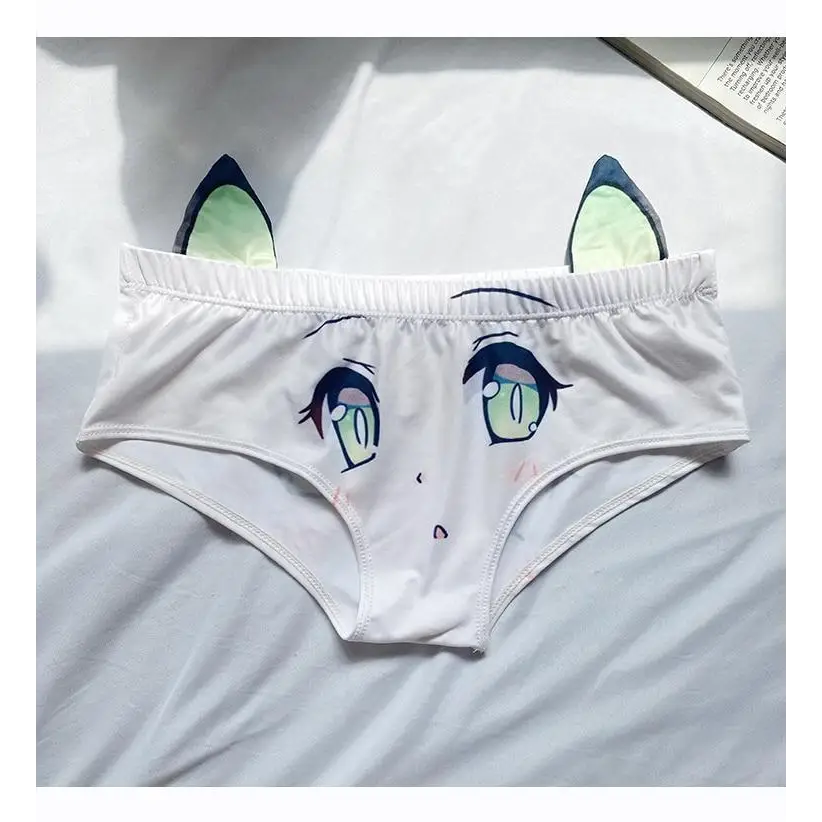 Kawaii Floppy Neko Eared Anime Face Underwear - underwear