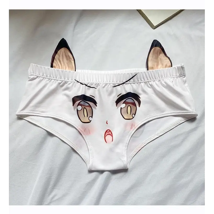 Kawaii Floppy Neko Eared Anime Face Underwear - underwear