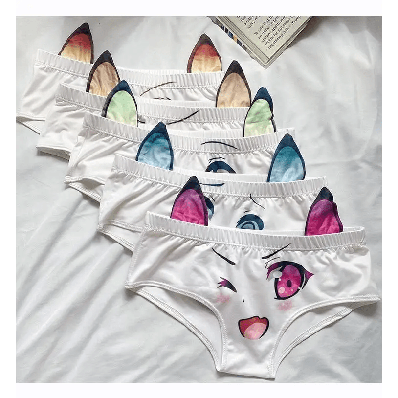 Kawaii Floppy Neko Eared Anime Face Underwear - Cosparty