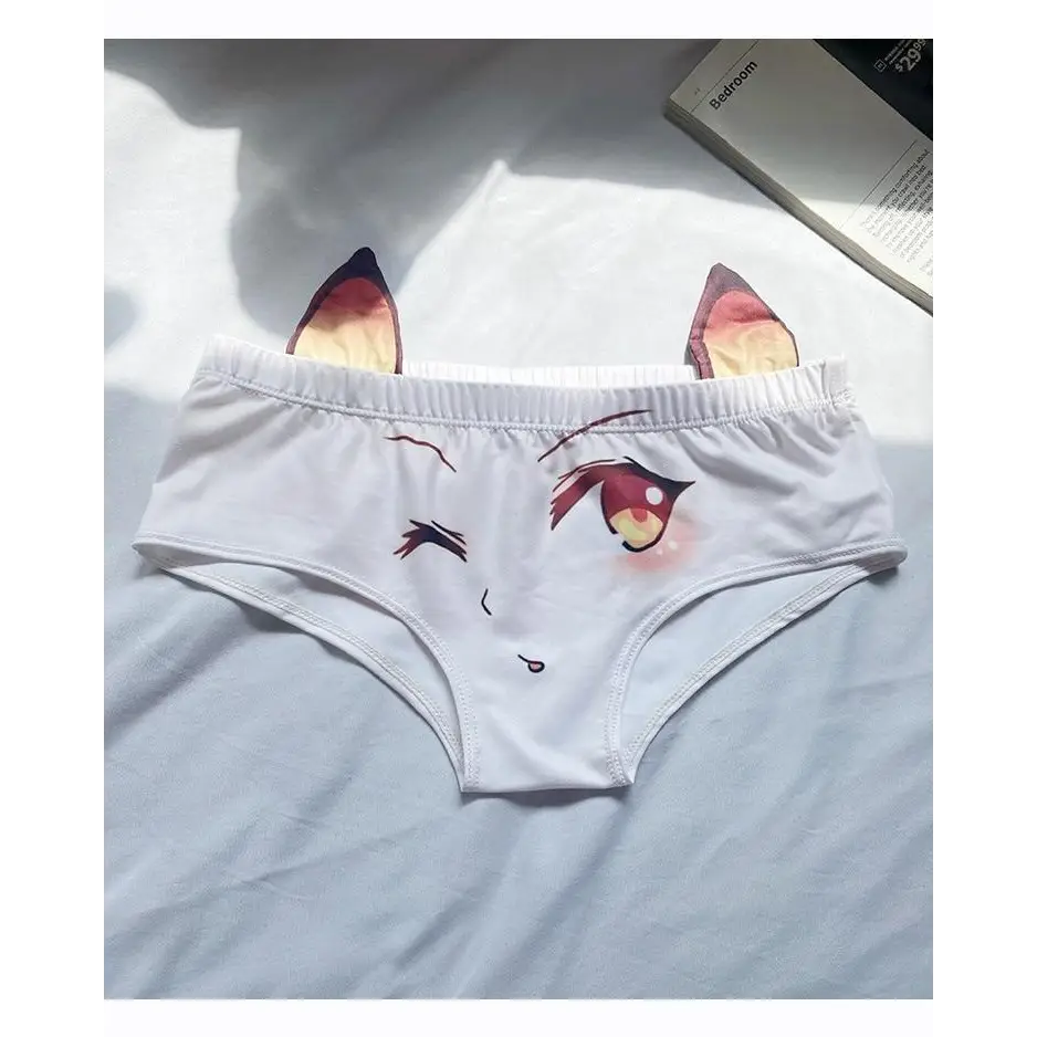 Kawaii Floppy Neko Eared Anime Face Underwear - underwear