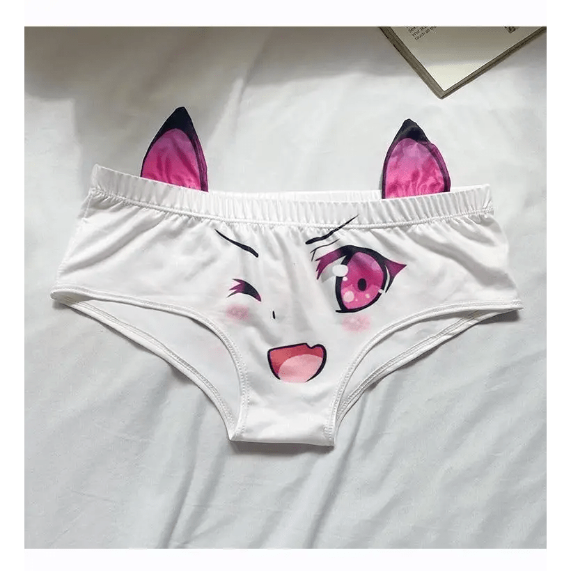 Kawaii Floppy Neko Eared Anime Face Underwear - Cosparty