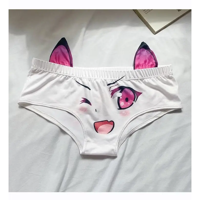 Kawaii Floppy Neko Eared Anime Face Underwear - underwear