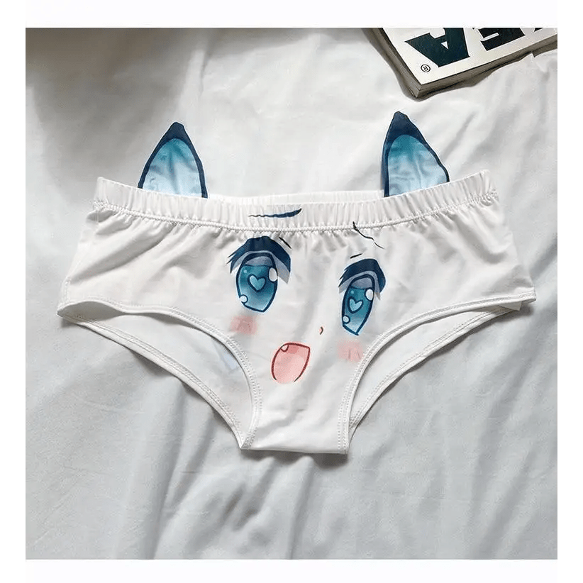 Kawaii Floppy Neko Eared Anime Face Underwear - Cosparty
