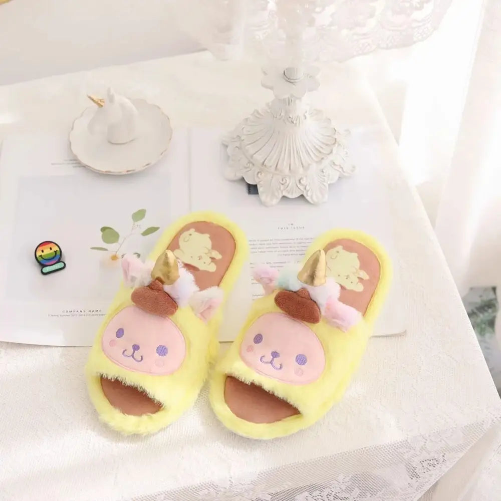 Kawaii Unicorn Slippers - Yellow Pompompurin - cartoon, cinnamoroll, footwear, furry, fuzzy