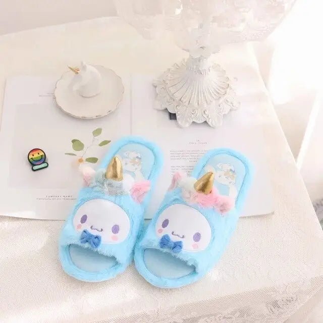 Kawaii Fluffy Sanrio Unicorn Character Slippers for Cozy Comfort - Cosparty