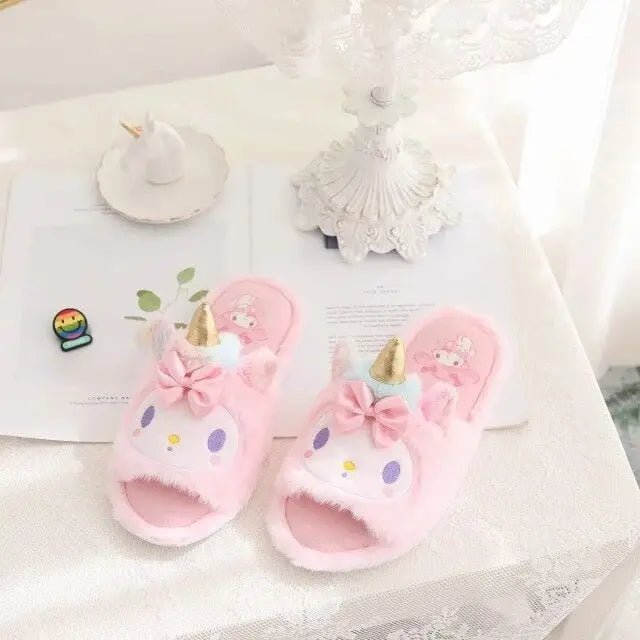 Kawaii Fluffy Sanrio Unicorn Character Slippers for Cozy Comfort - Cosparty