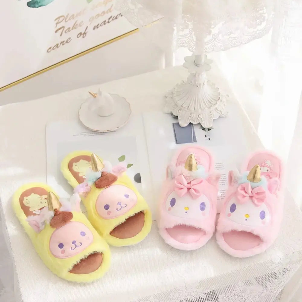 Kawaii Fluffy Sanrio Unicorn Character Slippers for Cozy Comfort - shoes