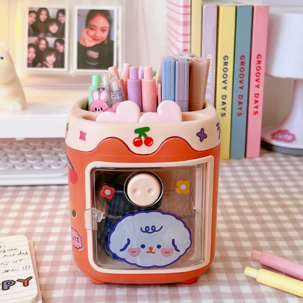 Kawaii Fridge Pen and Desk Organizer for a Fun Workspace - Orange w/ Stickers - organizer