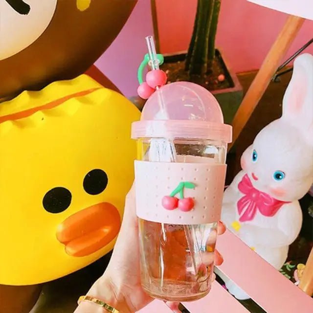 Kawaii Fruit Inspired Water Bottle in Cherries, Bananas, or Pineapples - Cosparty