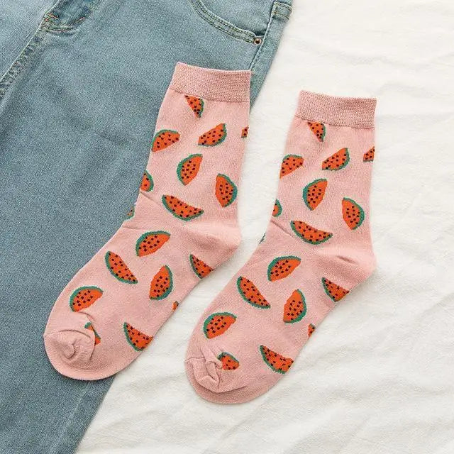 Fruity Sockies - Watermelon - ankle socks, avocado, avocadoes, avocados, bananas