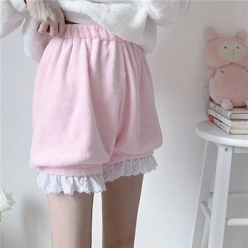 Kawaii Furry Bloomer Shorts with Ribbons and Ruffles - shorts