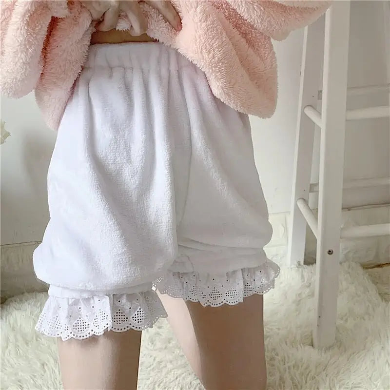 Kawaii Furry Bloomer Shorts with Ribbons and Ruffles - shorts