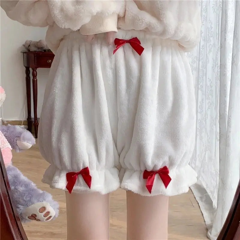 Kawaii Furry Bloomer Shorts with Ribbons and Ruffles - shorts