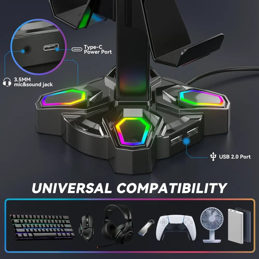 Kawaii Gamer Headset & Controller LED Stand for Ultimate Setup - headset stand