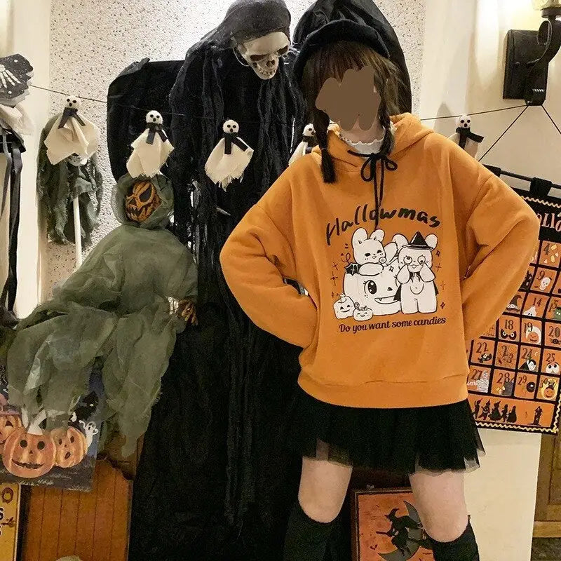 Kawaii Goth Candy Hoodie Sweater for Halloween and Year-Round Wear - Shirts & Tops