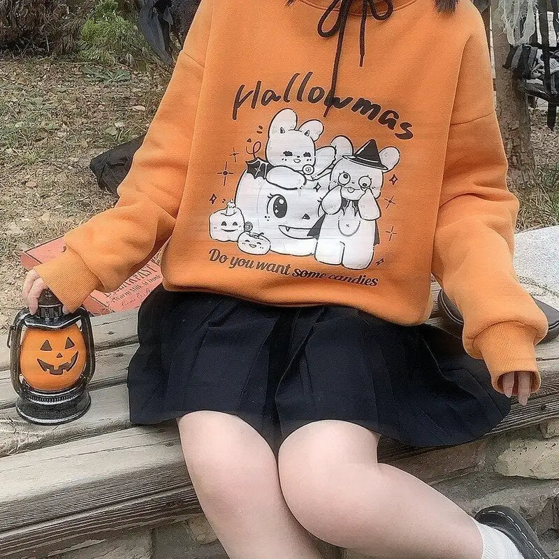 Kawaii Goth Candy Hoodie Sweater for Halloween and Year-Round Wear - Shirts & Tops