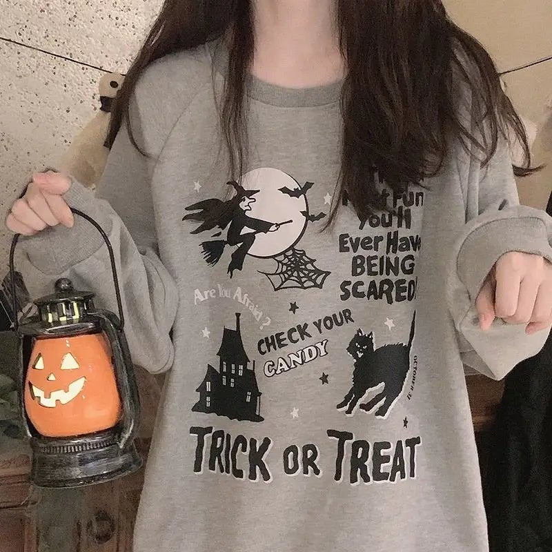 Kawaii Goth Trick or Treat Crewneck Sweater for Year - Round Fun - Cosparty