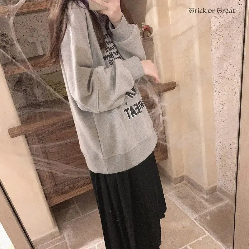 Kawaii Goth Trick or Treat Crewneck Sweater for Year - Round Fun - Cosparty