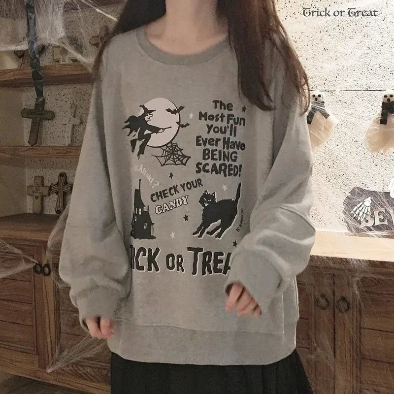Kawaii Goth Trick or Treat Crewneck Sweater for Year - Round Fun - Cosparty