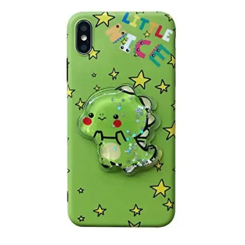 Kawaii Green Dinosaur Apple iPhone Case with Glitter and Stars - phone case