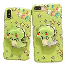 Kawaii Green Dinosaur Apple iPhone Case with Glitter and Stars - phone case