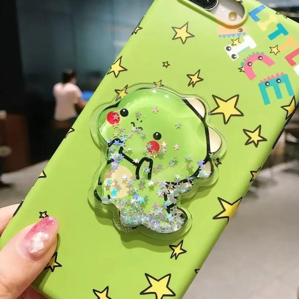 Kawaii Green Dinosaur Apple iPhone Case with Glitter and Stars - Cosparty