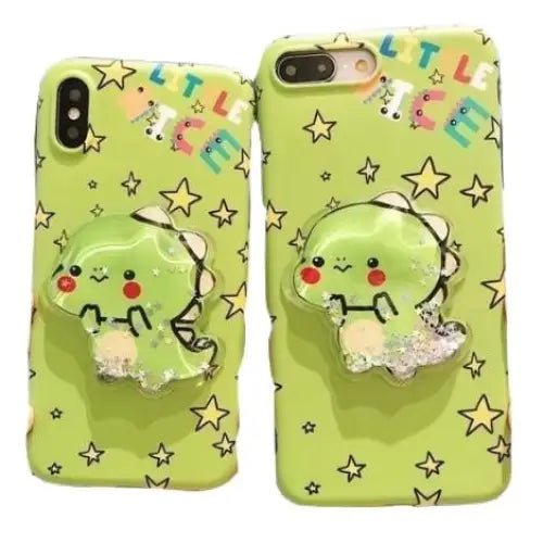 Kawaii Green Dinosaur Apple iPhone Case with Glitter and Stars - Cosparty