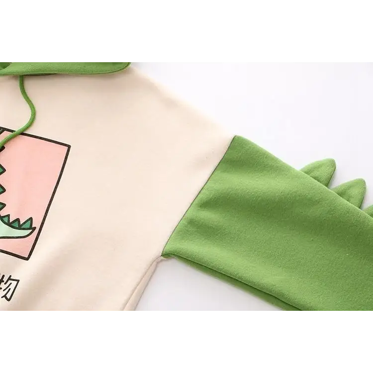 Kawaii Green T-Rex Japanese Dino Hoodie with 3D Spikes in New Condition - sweater