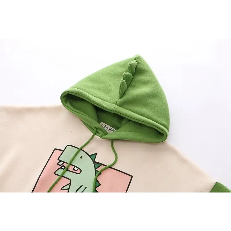 Kawaii Green T-Rex Japanese Dino Hoodie with 3D Spikes in New Condition - sweater