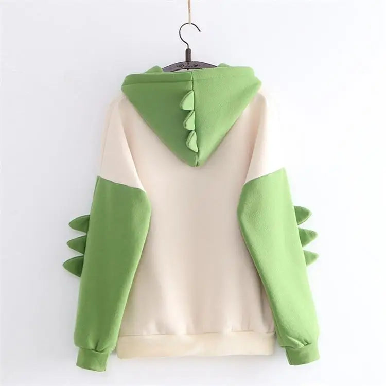 Kawaii Green T-Rex Japanese Dino Hoodie with 3D Spikes in New Condition - sweater