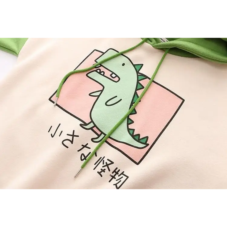 Kawaii Green T-Rex Japanese Dino Hoodie with 3D Spikes in New Condition - sweater