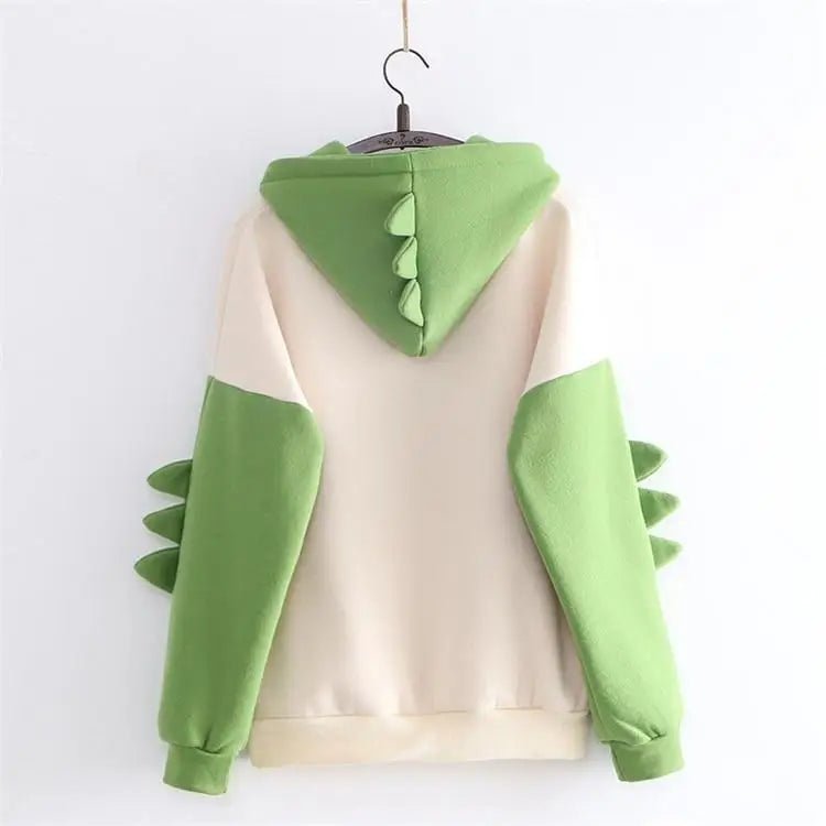 Kawaii Green T - Rex Japanese Dino Hoodie with 3D Spikes in New Condition - Cosparty