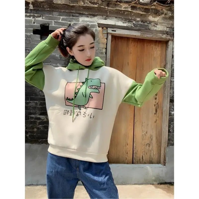 Kawaii Green T - Rex Japanese Dino Hoodie with 3D Spikes in New Condition - Cosparty