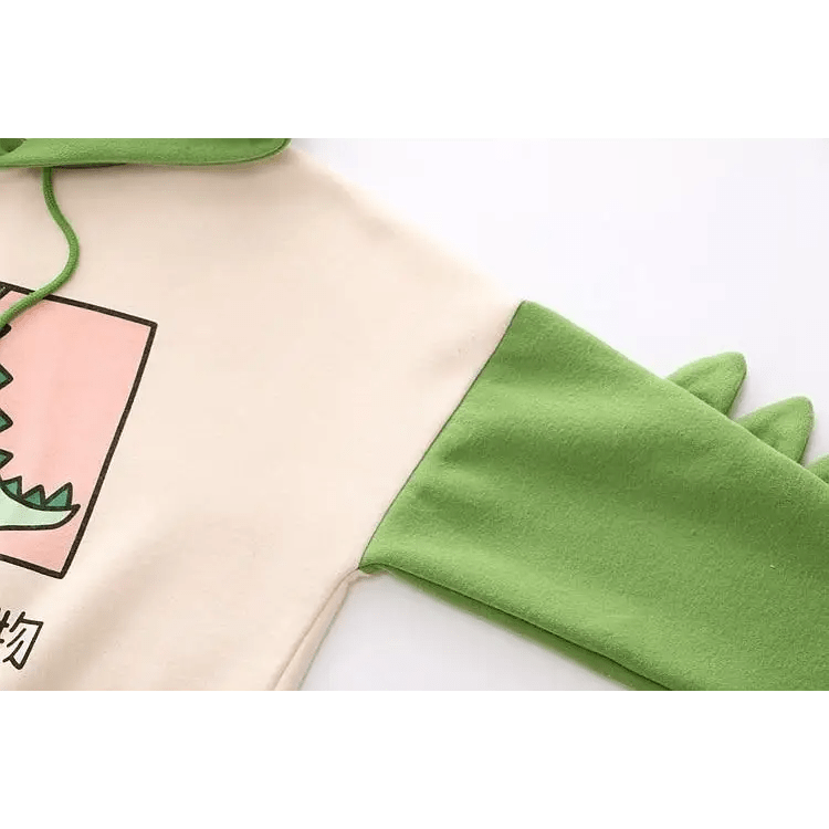 Kawaii Green T - Rex Japanese Dino Hoodie with 3D Spikes in New Condition - Cosparty