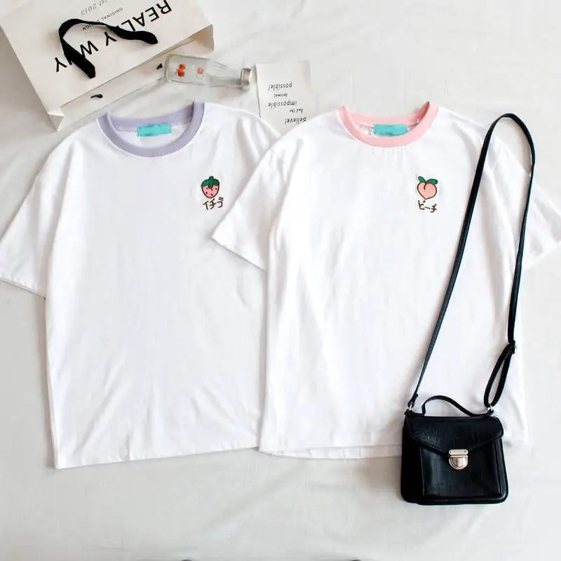 Kawaii Hand Embroidered Korean Fruit Shirts - Shirt