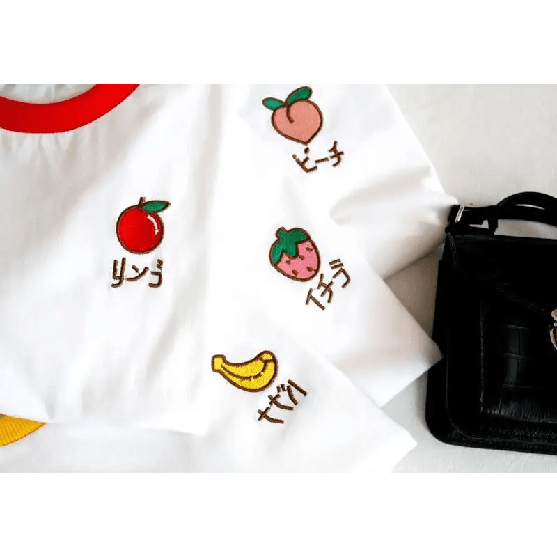 Kawaii Hand Embroidered Korean Fruit Shirts - Cosparty