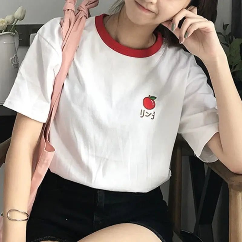 Kawaii Hand Embroidered Korean Fruit Shirts - Cosparty
