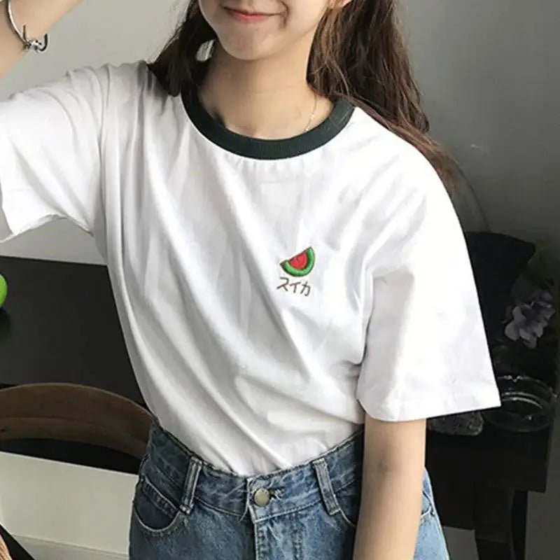 Kawaii Hand Embroidered Korean Fruit Shirts - Cosparty