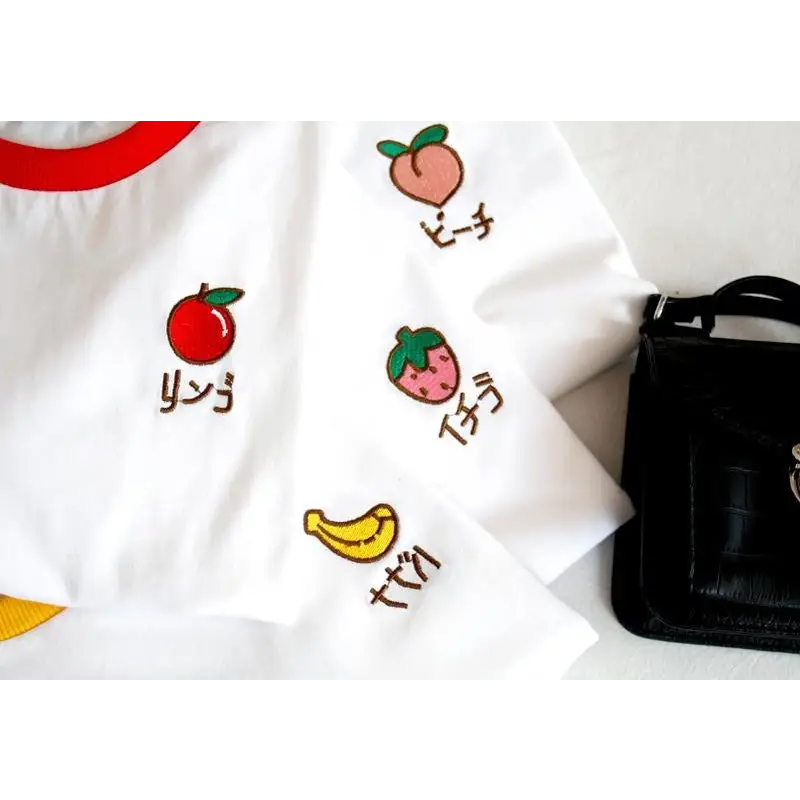 Kawaii Hand Embroidered Korean Fruit Shirts - Shirt